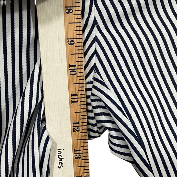 CHICOS Navy Blue White Pinstripe Cropped Stretch Poly Sailor Pants - Picture 4 of 8